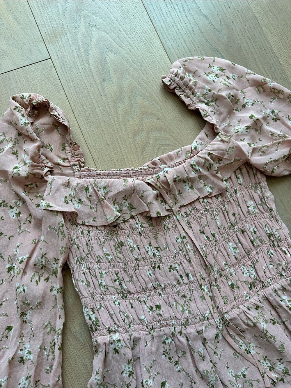 Reformation Morris Smocked Square-Neck Floral Mini Dress in Melody Print 🌸Blush - Picture 9 of 12